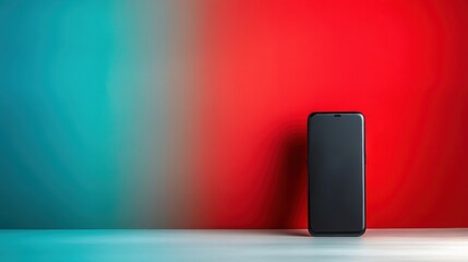 A sleek smartphone rests against a vibrant gradient background, symbolizing modern communication technology and its integration into everyday life.