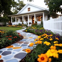 Charming White Country Cottage with Garden Path