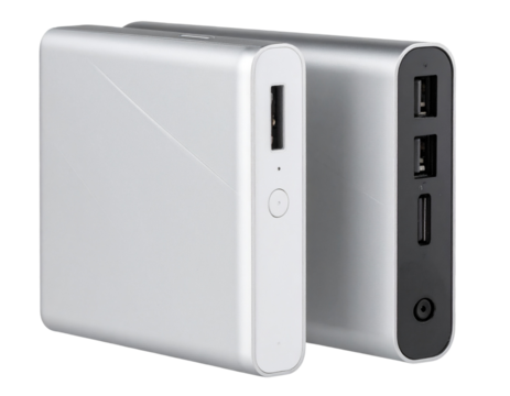 Power Bank with Integrated Wall Plug and Foldable AC Prongs, isolated on transparent background. - Powered by Adobe