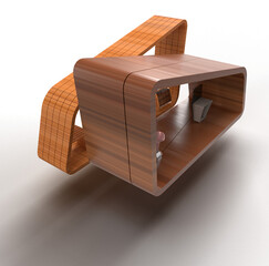 Organic Interior with Fluid Wooden Frame. Modern Exhibition Booth top view.