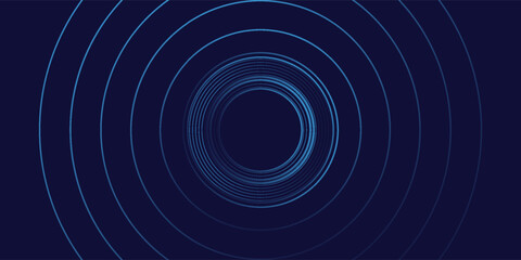 Abstract blue glowing geometric lines on dark blue background. Modern shiny blue circle lines pattern. Futuristic technology concept
