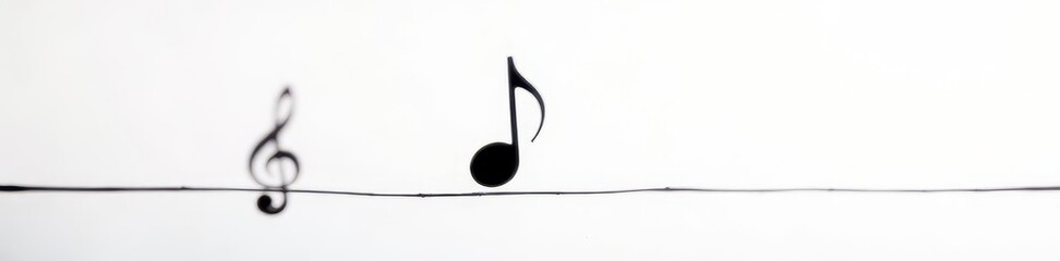 Single black musical note, stark white background,  minimal,  melody