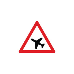 Low flying aircraft likely ahead triangle road sign. Reflective traffic sign symbol modern, simple, vector, icon for website design, mobile app, ui. Vector Illustration
