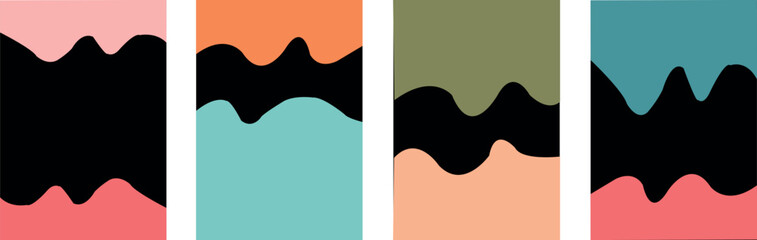 Vibrant Summer Backgrounds Featuring Dynamic Wavy Shapes and Bold Black Outlines for Unique Seasonal Design Projects