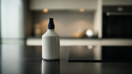 Clean kitchen countertop with electric cooker and detergent bottle, showcasing modern simplicity and efficiency.