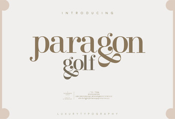 Paragon golf, elegant wedding alphabet letters font and number typography luxury classic lettering serif fonts decorative logo vintage