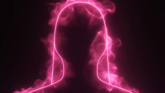 Close-up of a human silhouette filled with abstract color smoke that shifts in three phases &mdash; calm blue tones, vibrant pinks, then golden fire-like energy &mdash; expressing transformation of soul