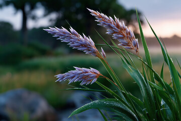 ears of wild grass on a blurred background