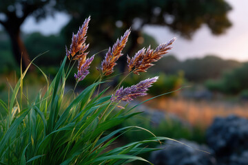 wild grass on the edge of the forest, natural background