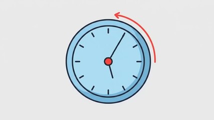 Simple blue clock illustration showing time adjustment with a red arrow indicating movement