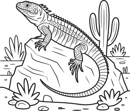 Uromastyx aegyptia sanda line art transparent background illustration premium quality
