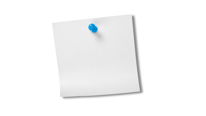 Blank white note paper held by a vibrant blue push pin on a light background, perfect for memos and...