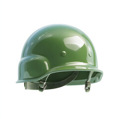 Military Helmet Emoji Icon – 3D Rendering in Cartoon Plastic Style, Isolated on White Background