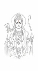 Shree Ram Ji Pencil Sketch Drawing on White Background &ndash; Aesthetic Hindu God Art