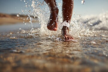 Running Barefoot Through Shallow Water on the Beach