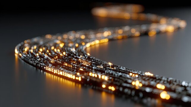 Glowing binary code stream on surface
