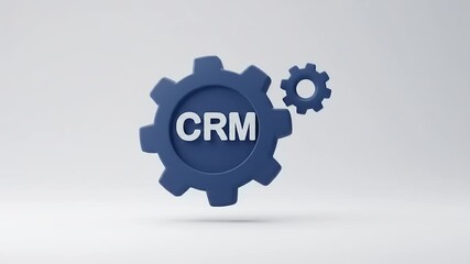 Blue gear icon with CRM text symbolizing customer relationship management in a modern design - Powered by Adobe