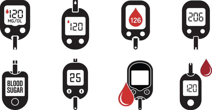 Blood glucose meter icons healthcare diabetes test. eps-10

