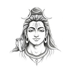 Shiv Ji Pencil Sketch Drawing on White Background – Lord Shiva Line Art