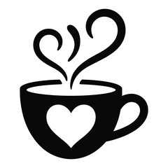 Black Mug with Heart Design and Steam Heart Shaped Rising from It Simple Illustration