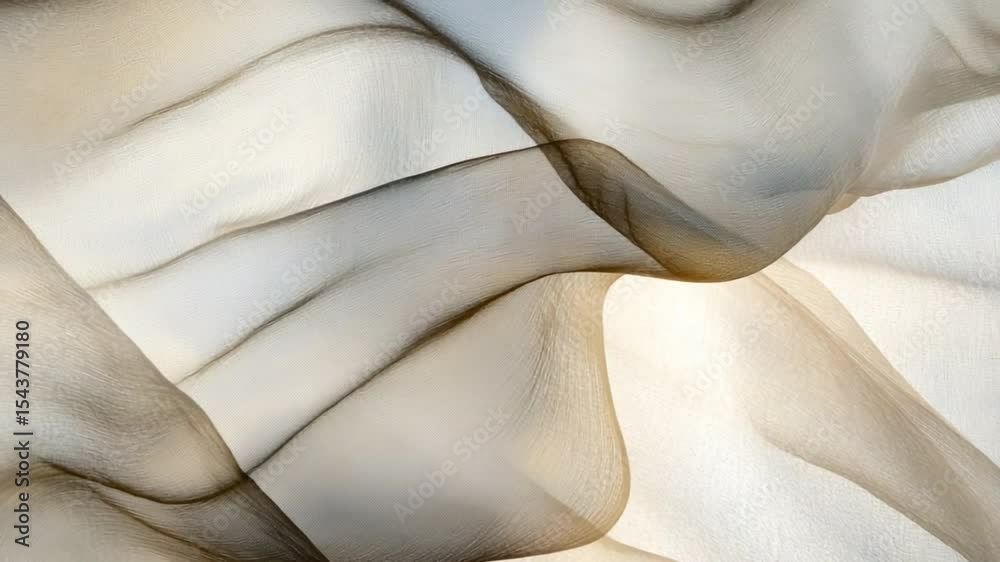 Aufkleber Flowing Sheer Fabric: Abstract image of sheer fabric in beige and brown tones, creating soft folds and flowing lines. Elegant texture and subtle color play. 