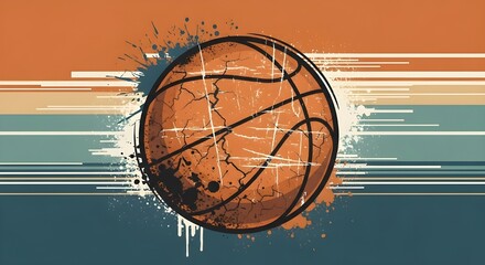 Cool vector print of basketball emblem with grunge texture and vintage color palette