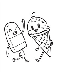 Cute Ice Cream Coloring Pages for Kids – Fun Summer Dessert Line Art, Kawaii Popsicle and Sundae Illustrations