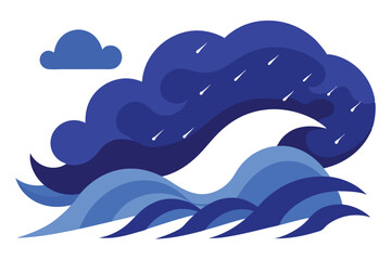 Obraz premium Stylized illustration of a stormy sea with a dark cloud and rain falling on waves.