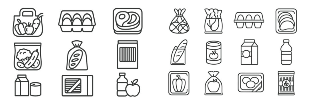Grocery store items arranged in a minimalistic style showcasing various food products and their packaging