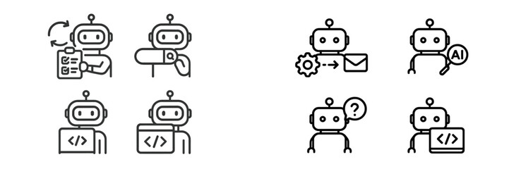 Various chatbot icons representing tasks and functions in a digital environment