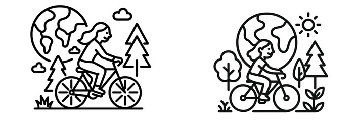 Bicyclist enjoying nature and exploring the world with trees and the sun