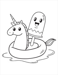 Cute Ice Cream Coloring Pages for Kids – Fun Summer Dessert Line Art, Kawaii Popsicle and Sundae Illustrations