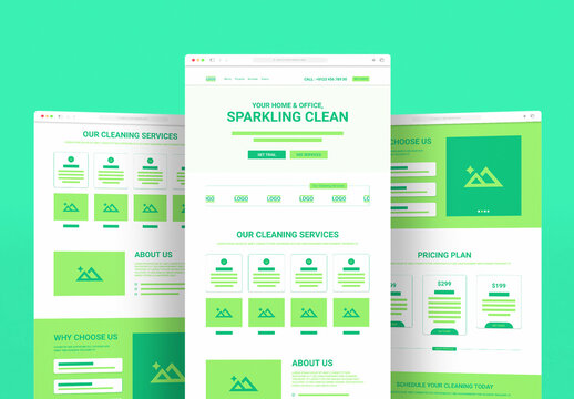 Modern Cleaning Service Landing Page Wireframe Template Design