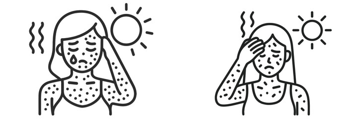 Feeling unwell due to heat exposure with symptoms like headache and rash in a sunny environment