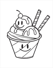 Cute Ice Cream Coloring Pages for Kids – Fun Summer Dessert Line Art, Kawaii Popsicle and Sundae Illustrations