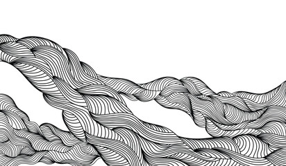 Obraz premium Luxury oriental style background vector. Chinese and Japanese wallpaper pattern design of landscape, sea wave, watercolor, line art. Minimal design illustration for decoration, wall decor, banner.