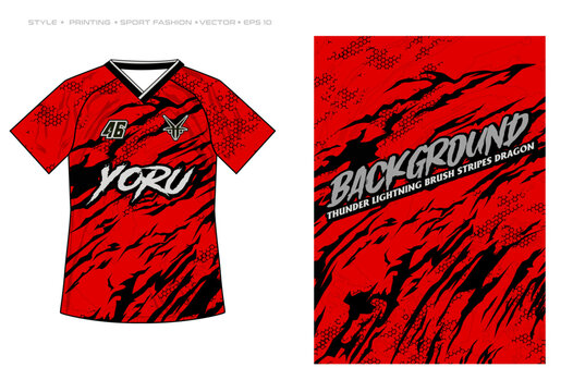 sublimation jersey design grunge thunder storm stripes  brush red black sporty modern racing abstract horror striking motorsport car decal livery gaming esport pattern