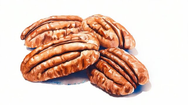 A still life image of pecans on a white surface, ideal for food or nature-themed projects