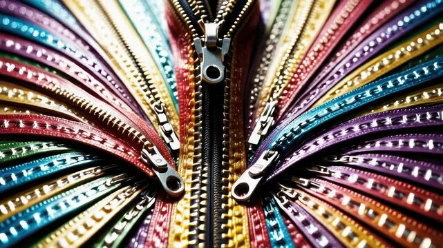 A close-up of a zipper on a colorful background, ideal for use in fashion or design contexts