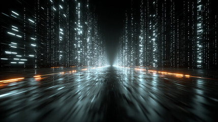 Digital highway glowing lines and data streams futuristic road