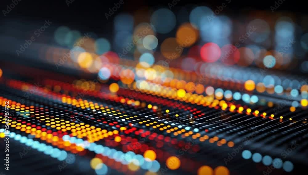 Poster a close-up of digital data visualizations on a black background, showcasing the vibrant colors and p