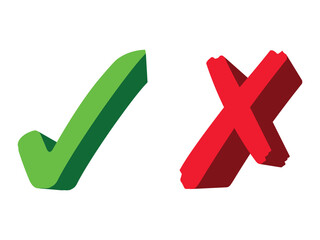 Obraz premium Set check mark and cross. check mark icon button set. Vector illustration. . check box icon with right and wrong buttons and yes or no checkmark icons in green tick box and red cross.
