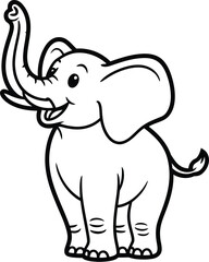 Fototapeta premium Illustration of a cartoon elephant with trunk up on a white background art