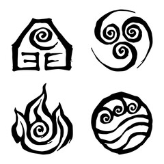 Hand-Drawn Element Symbols Set – Fire, Water, Air, Earth Icons