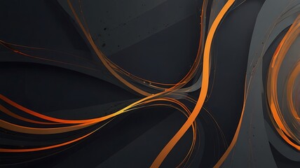 Fine Swirling Lines in Orange and Grey Over a Smooth Black Tech Background