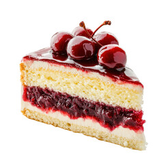 Delicious cherry cake slice isolated on transparent background