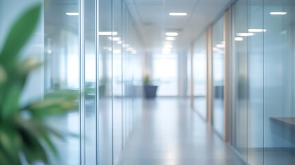 Blurred perspective of a long, empty hospital corridor with shiny blue floors and bright lighting, symbolizing a modern medical facility