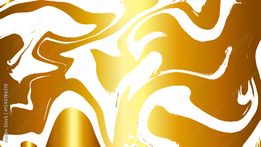 Aufkleber  Abstract fluid marble texture with swirling patterns with golden yellow and white. Glossy, reflective finish that mimics a molten, liquid metal effect. Gradients and wavy distortions create a dynamic
