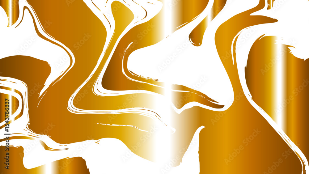 Poster  Abstract fluid marble texture with swirling patterns with golden yellow and white. Glossy, reflective finish that mimics a molten, liquid metal effect. Gradients and wavy distortions create a dynamic