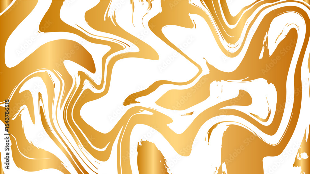 Poster  Abstract fluid marble texture with swirling patterns with golden yellow and white. Glossy, reflective finish that mimics a molten, liquid metal effect. Gradients and wavy distortions create a dynamic
